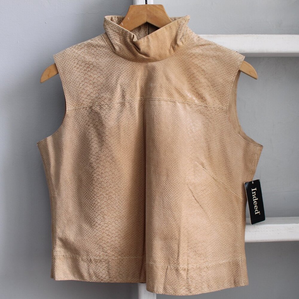 Indeed VTG Y2K Tan Snake Embossed Leather Sleeveless Turtle Neck Top Size Large - Picture 1 of 7